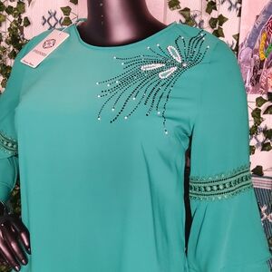Women's Green Embellished Top